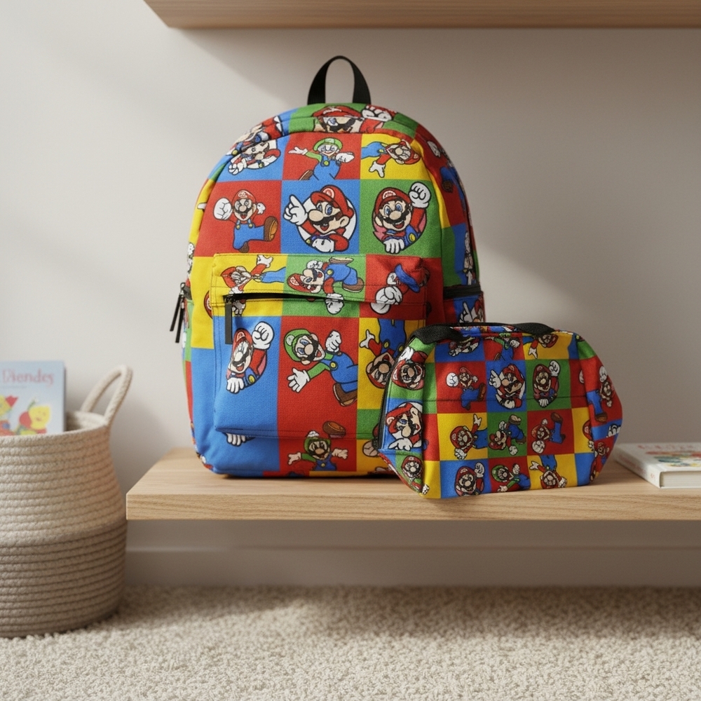 Kids NINTENDO MARIO AND LUIGI  Print Backpack and LUNCHBOX Set